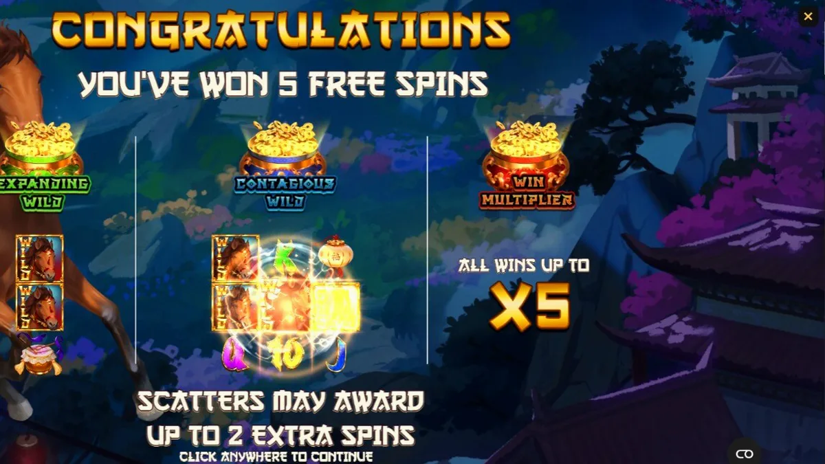 Visual bertema Tahun Kuda dengan simbol keberuntungan oriental dalam slot 3 Wonders Luck of Stallion